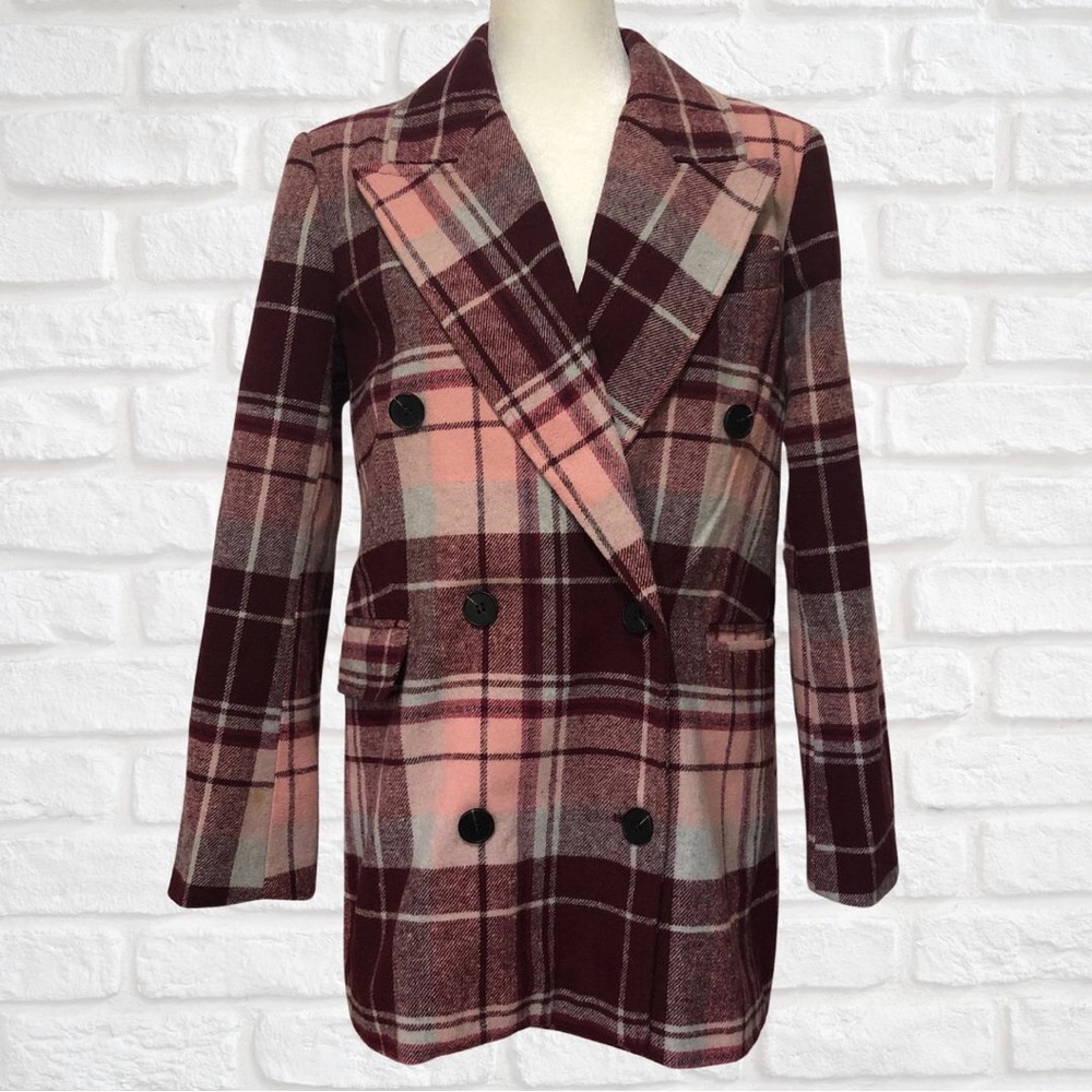 GUC 7 for All Mankind Pink Plaid Pea Coat, size Medium, Preppy